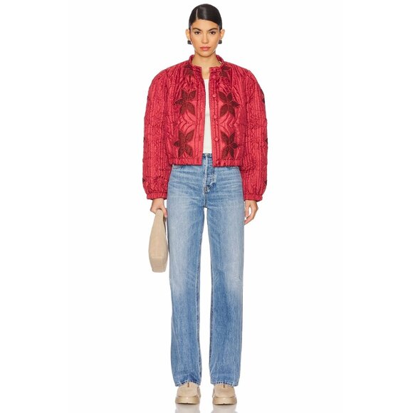 NWT Free People Quinn quilted red jacket in Marsala Red, S - Picture 10 of 16